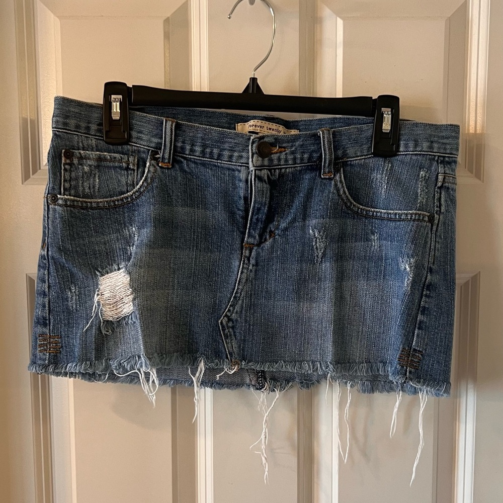 Forever 21 Blue Distressed Denim Micro Mini Skirt